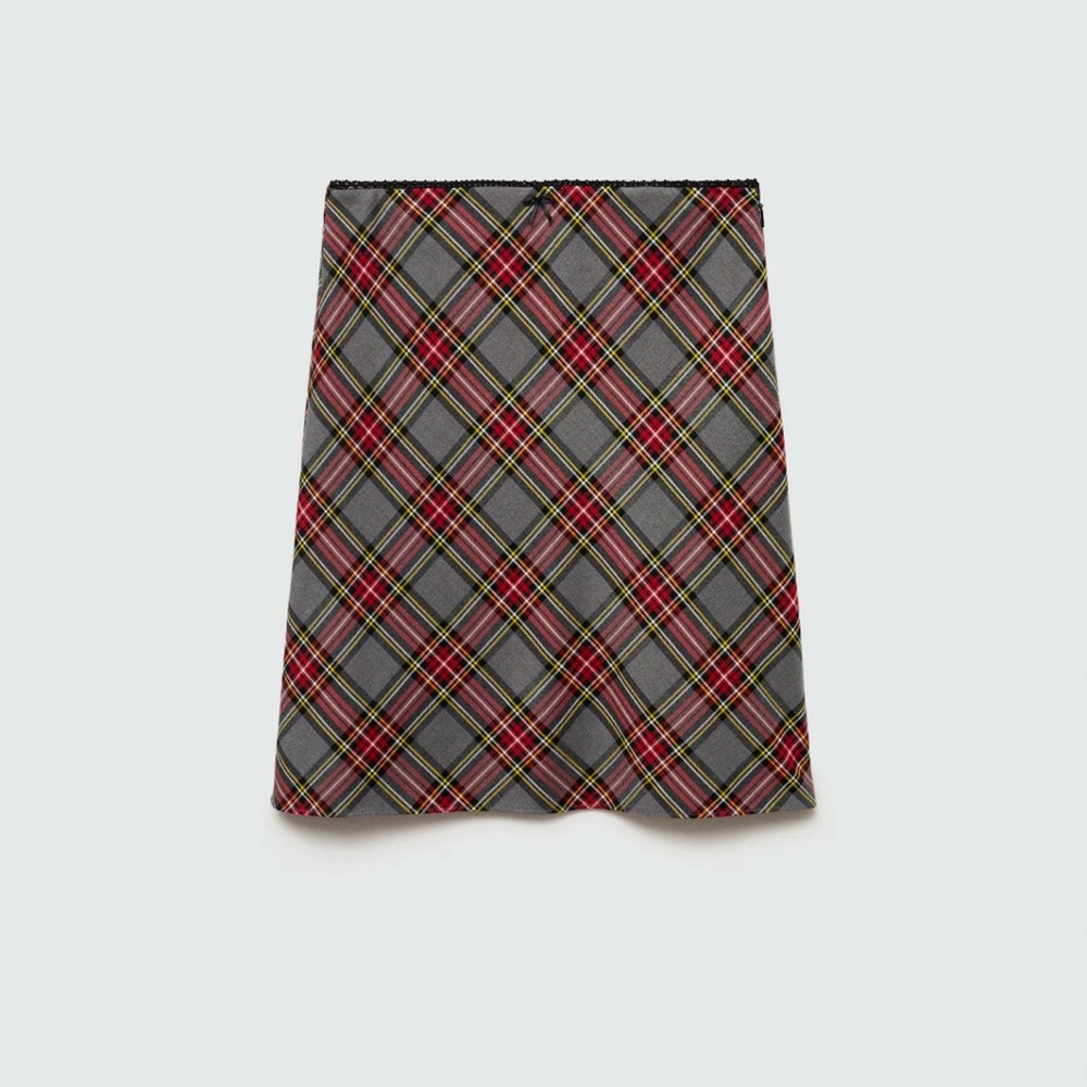 Mango Check skirt with lace finish